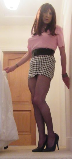 Pink Top and Houndstooth Mini-Skirt