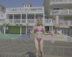 Dolly Denver Shoemaker Thong Bikini Skating on the Boardwalk in OCMD