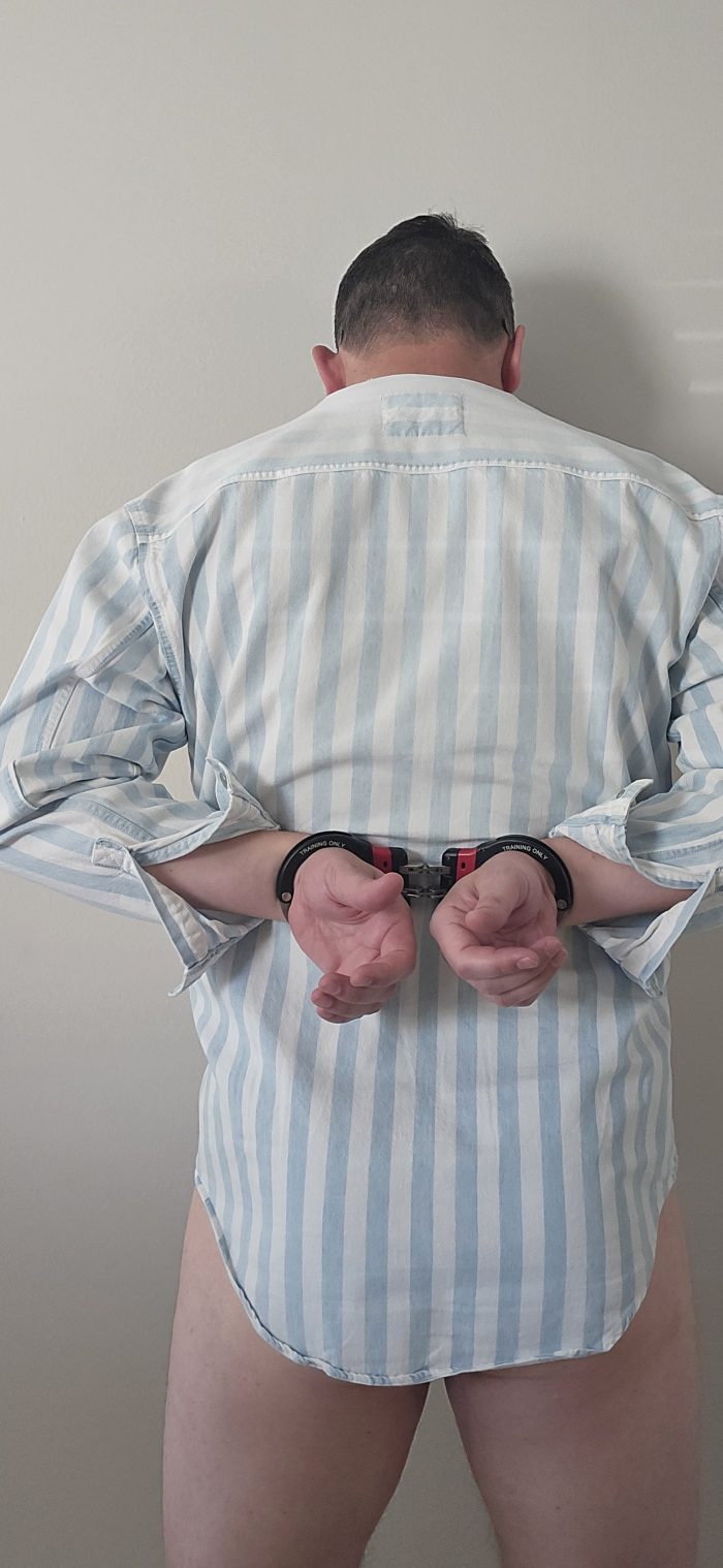 Tiny dick cuffed up!