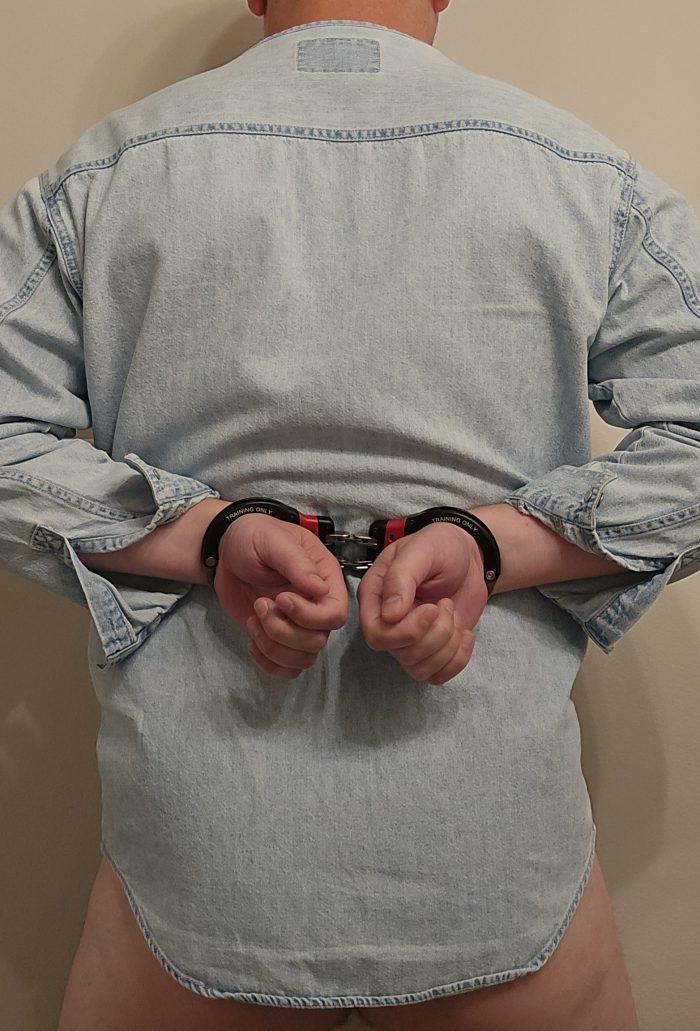 Tiny dick cuffed up!