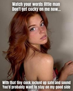 Redhead Femdom Mocks Tiny Cock in Chastity